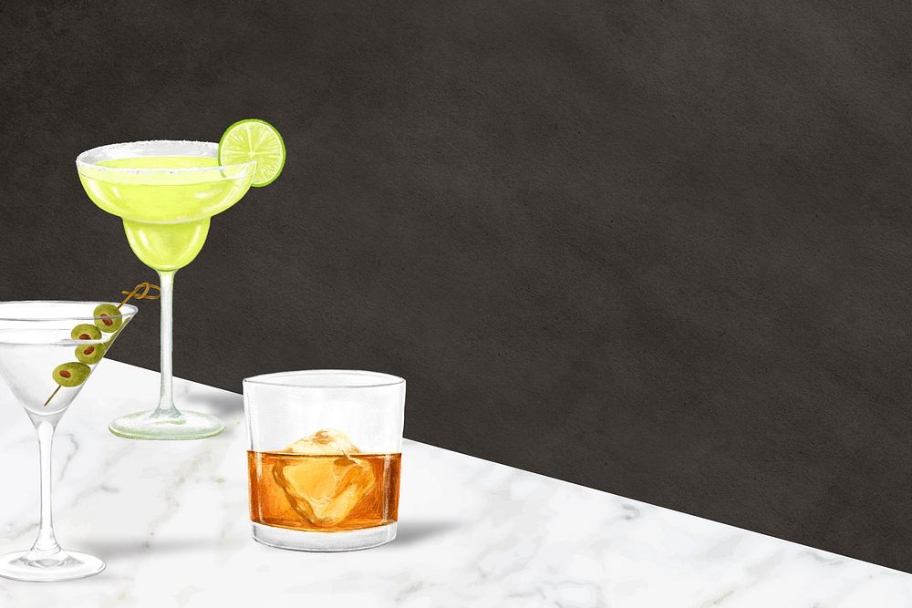 Cocktail drinks background, alcoholic beverage illustration