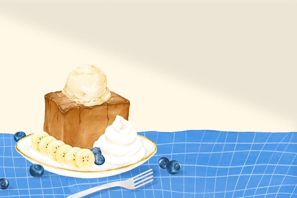 Banana honey toast background, dessert illustration