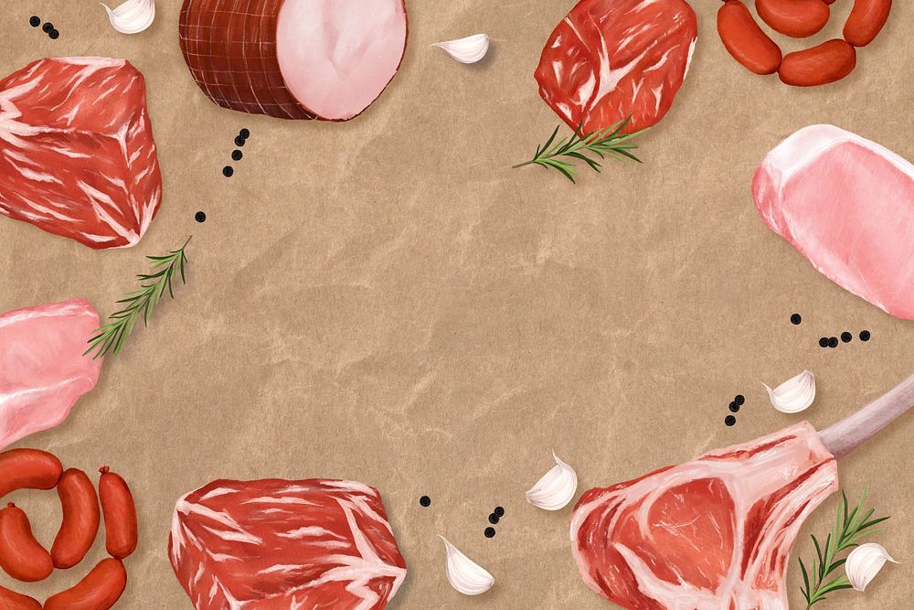 Butchery frame background, raw meat illustration