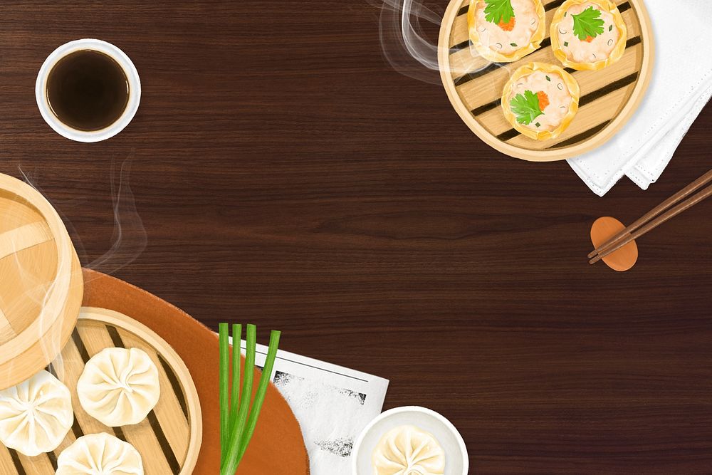 Chinese Dim Sum background, Asian food border