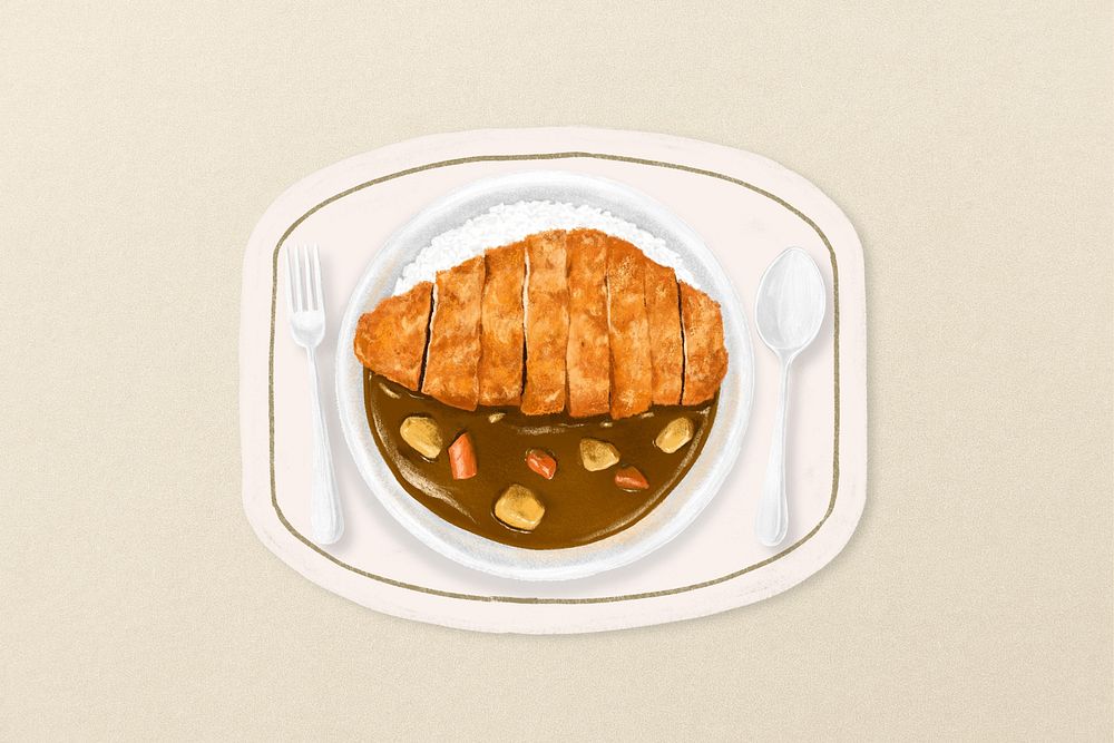 Japanese curry with pork cutlets food illustration