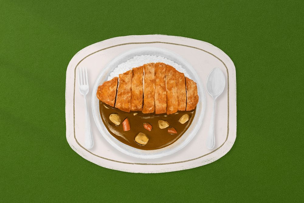 Japanese curry with pork cutlets food illustration