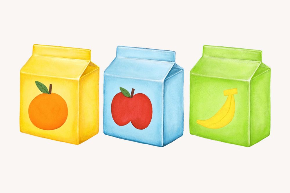 Juice boxes, healthy drinks illustration