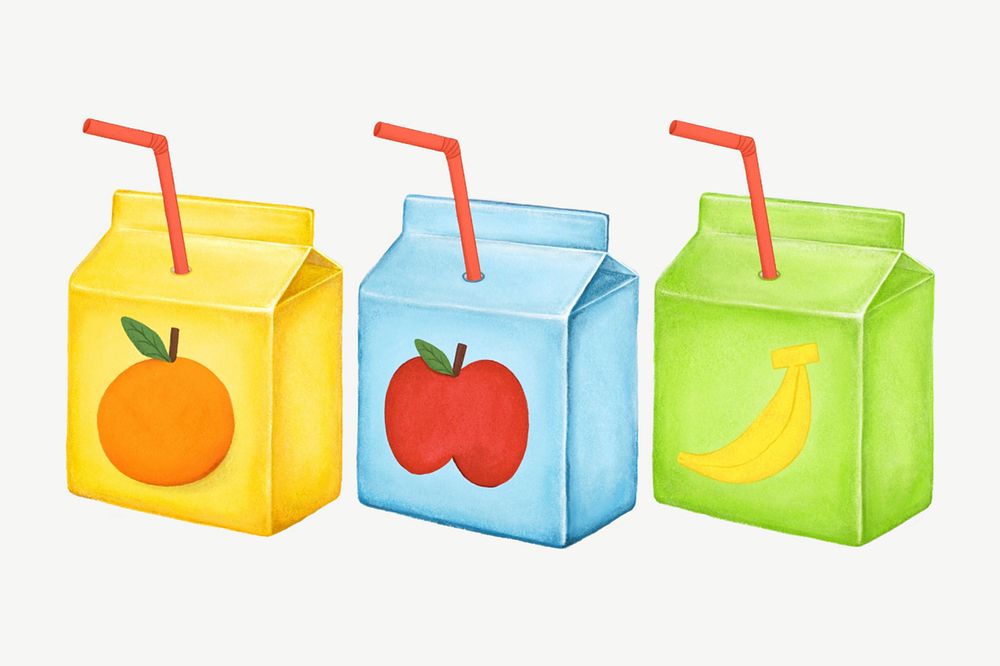 Juice boxes, healthy drinks collage element psd 