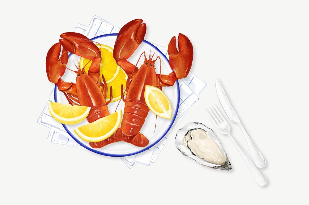 Lobster, crawfish, seafood collage element  psd