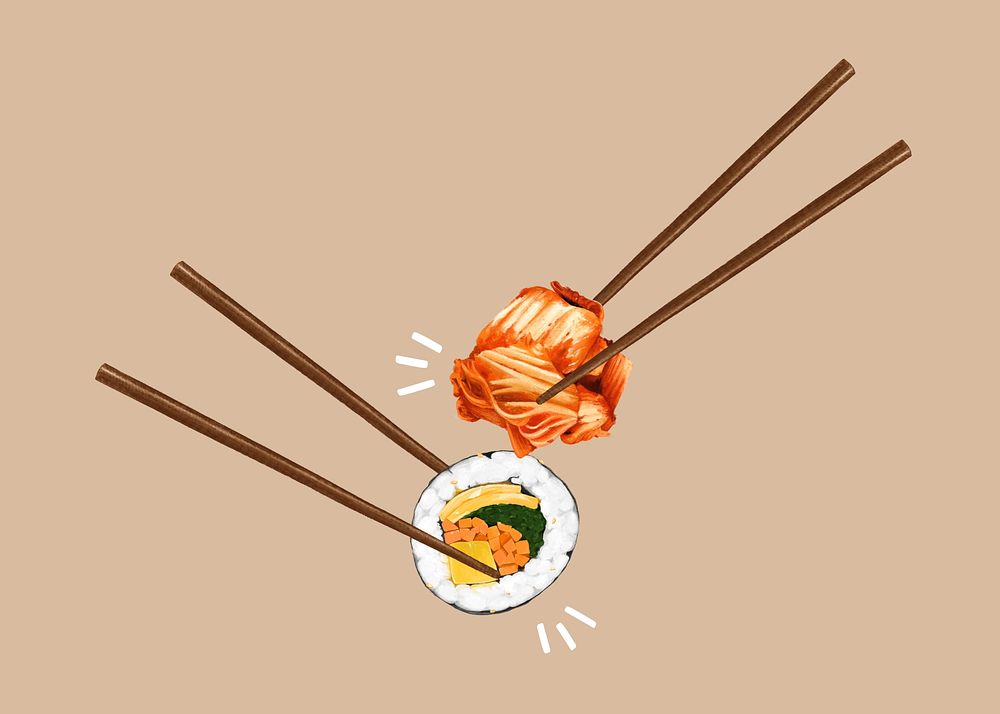 Kimbap & Kimchi, Korean food collage element  psd