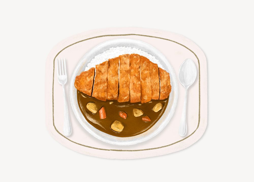 Japanese curry with pork cutlets, food illustration