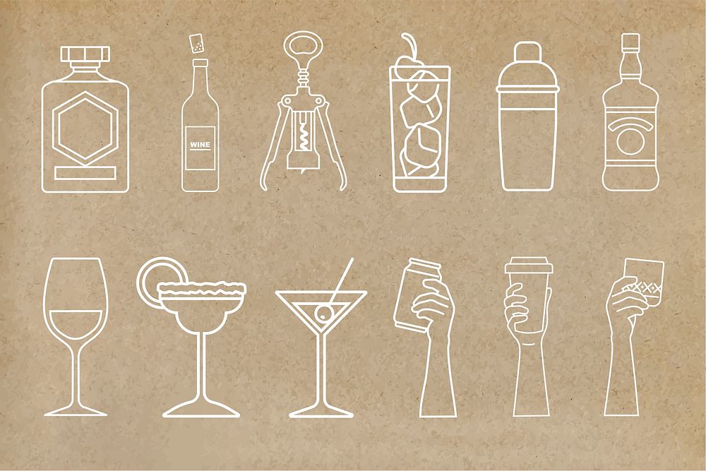 Hand & drink line art vector set