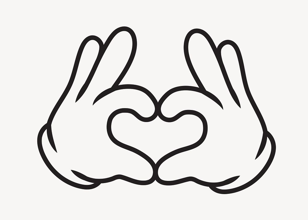 Cartoon heart hands, gesture line art illustration vector