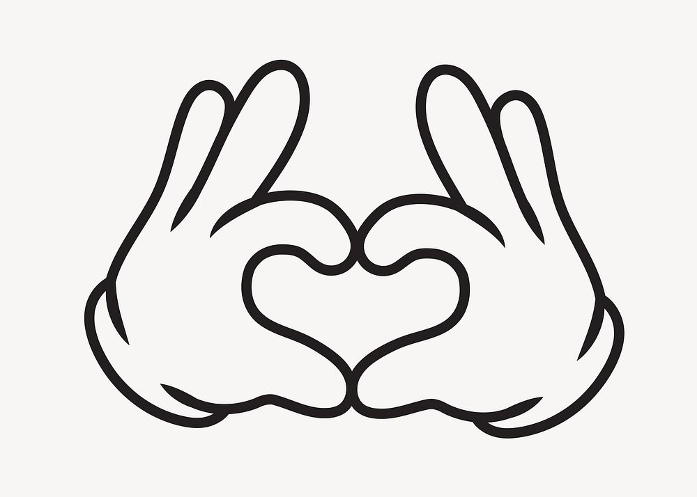 Cartoon heart hands, gesture line art illustration