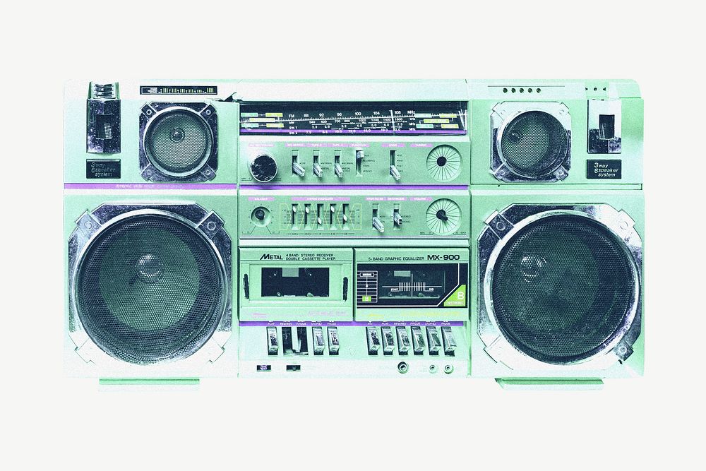 Green boombox collage element psd