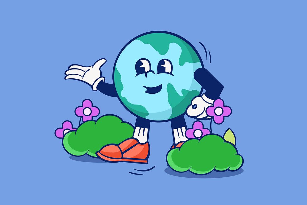 Sustainable globe, environment cartoon character illustration