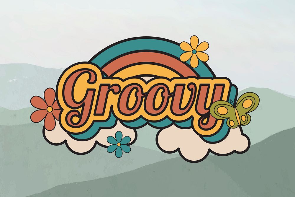 Groovy retro typography, green design