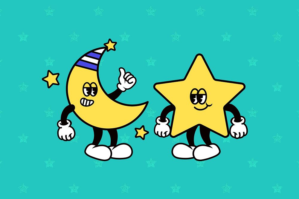 Moon & star cartoon character illustration