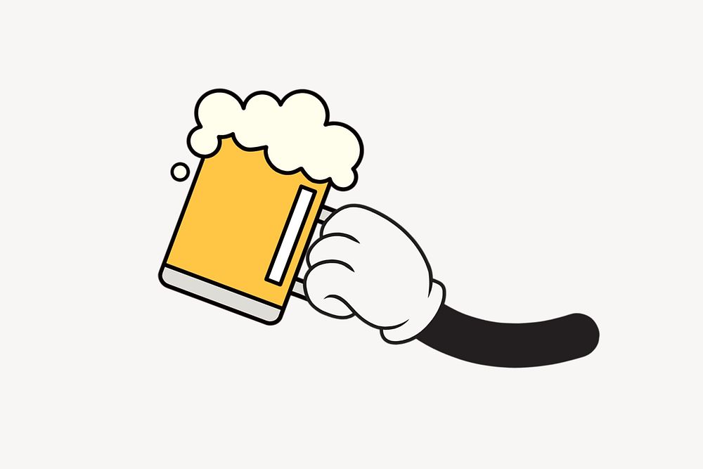 Raised beer glass, funky cartoon illustration