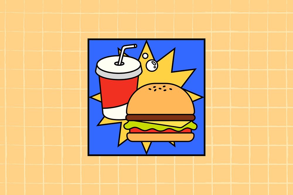 Cute junk food, burger and soda illustration
