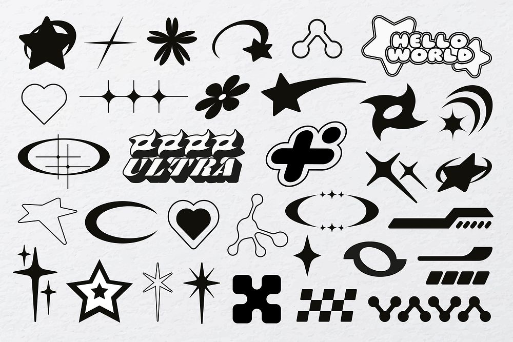 Y2k aesthetic shapes collection vector