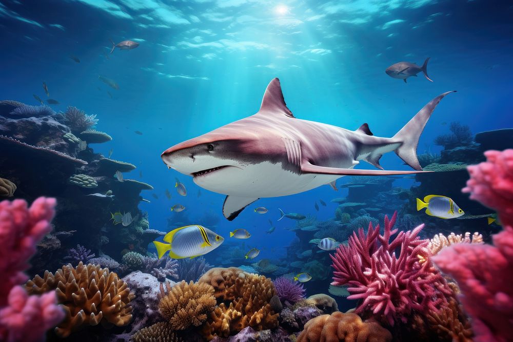 Shark underwater . AI generated Image by rawpixel.
