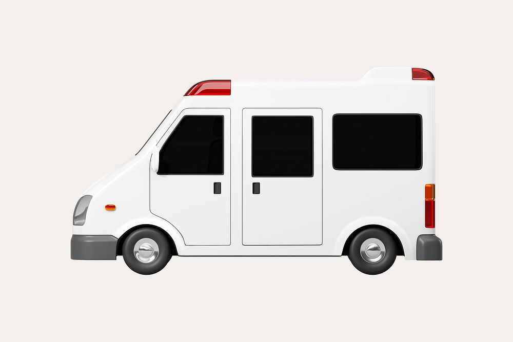 3D ambulance truck, collage element psd