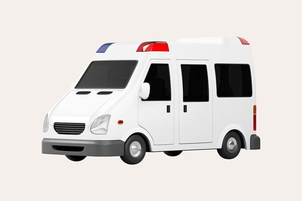 3D ambulance truck, collage element psd