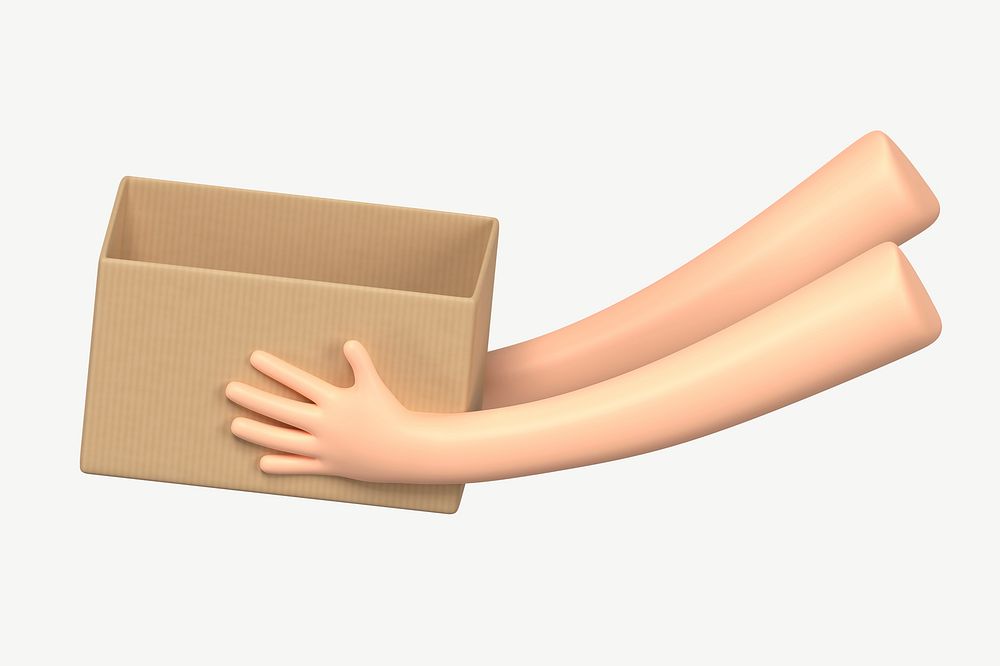 3D hands holding box, collage element psd