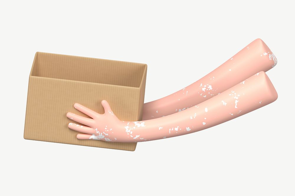 3D vitiligo hands holding box, collage element psd