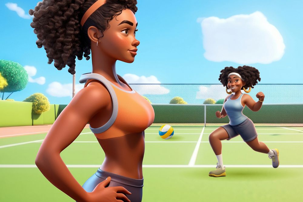 3D volleyball players illustration