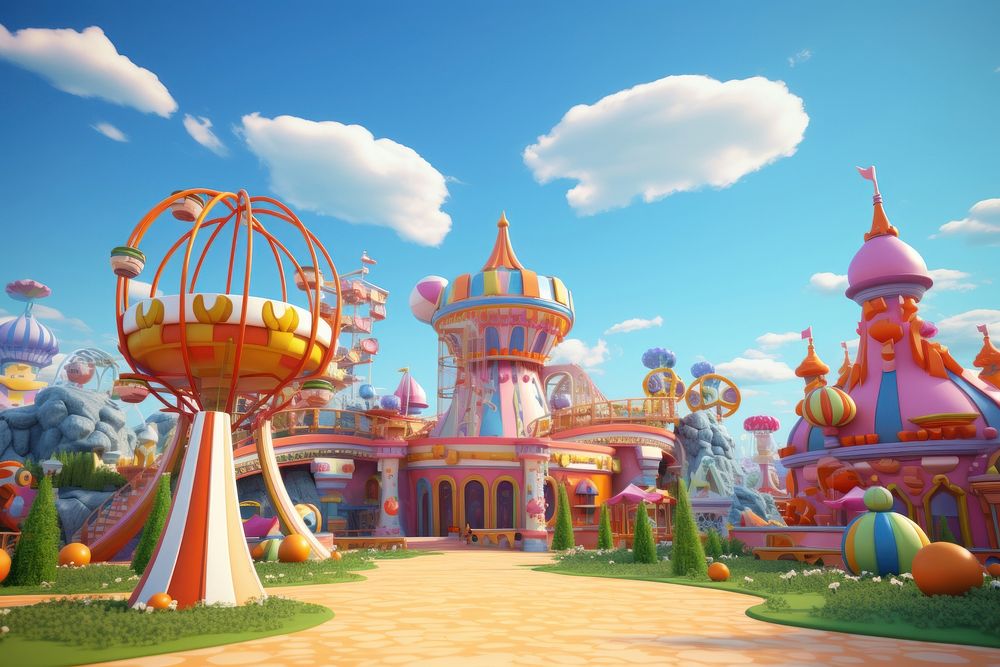 Outdoors cartoon park amusement park. 