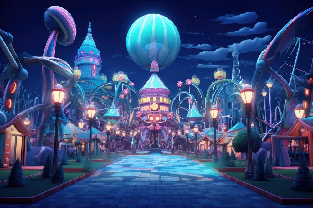 Cartoon night park amusement park. AI generated Image by rawpixel.