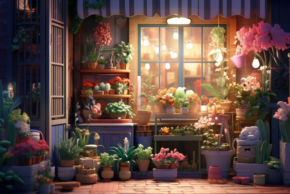 Flower plant night shop. AI generated Image by rawpixel.