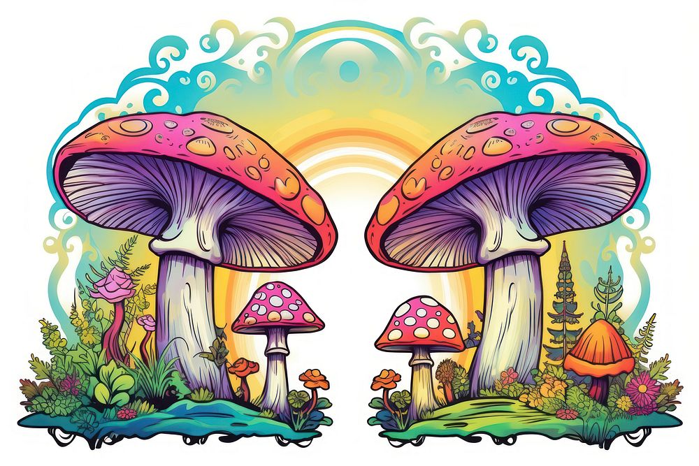 Mushroom drawing agaric fungus. AI generated Image by rawpixel.