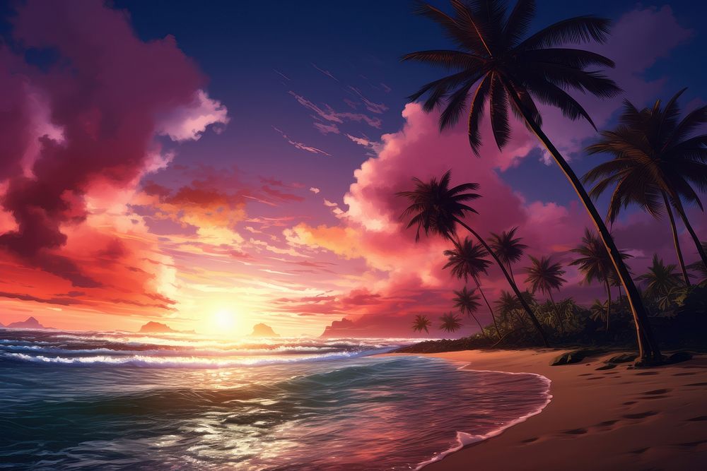 Landscape horizon sunset beach. AI generated Image by rawpixel.