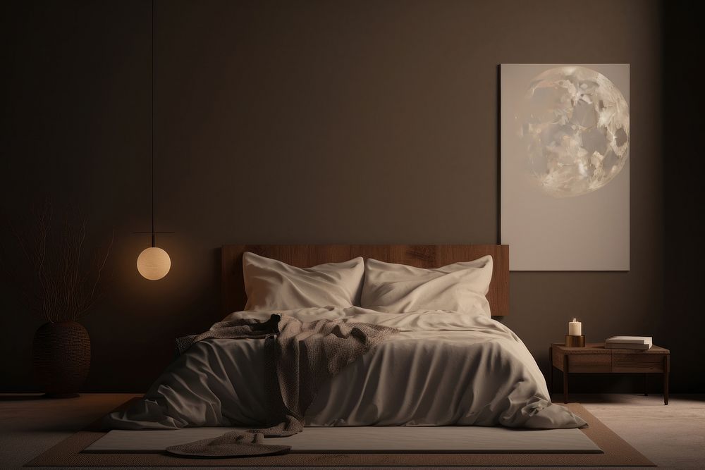 Bedroom furniture lighting cushion. AI generated Image by rawpixel.