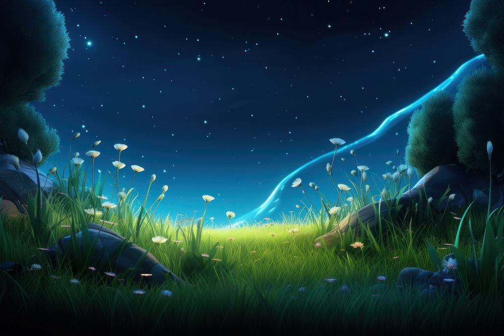 Night grass landscape outdoors. 