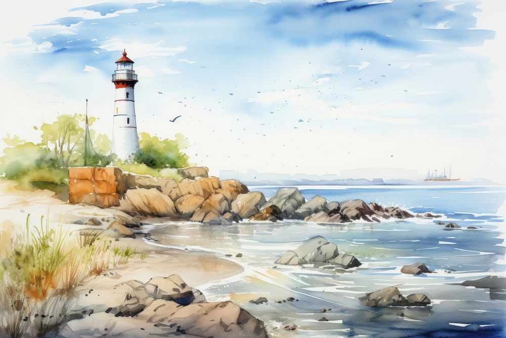 Lighthouse sea outdoors nature. AI generated Image by rawpixel.