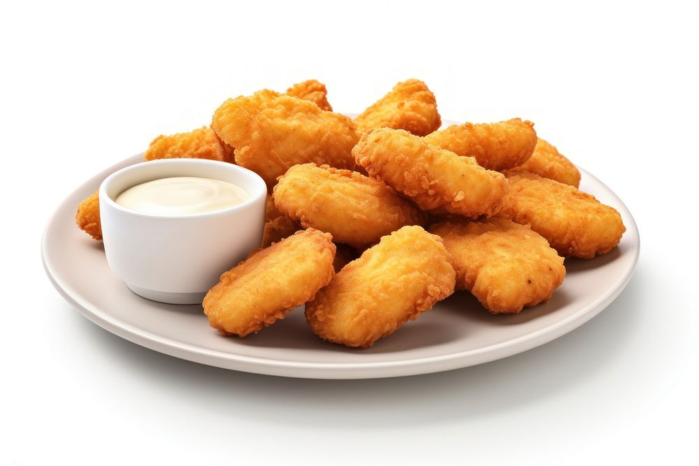 Plate nuggets food white background. AI generated Image by rawpixel.