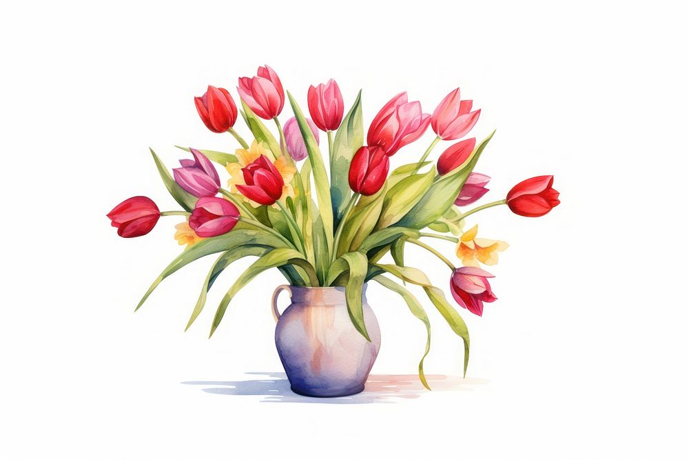 Vase painting flower tulip. AI generated Image by rawpixel.