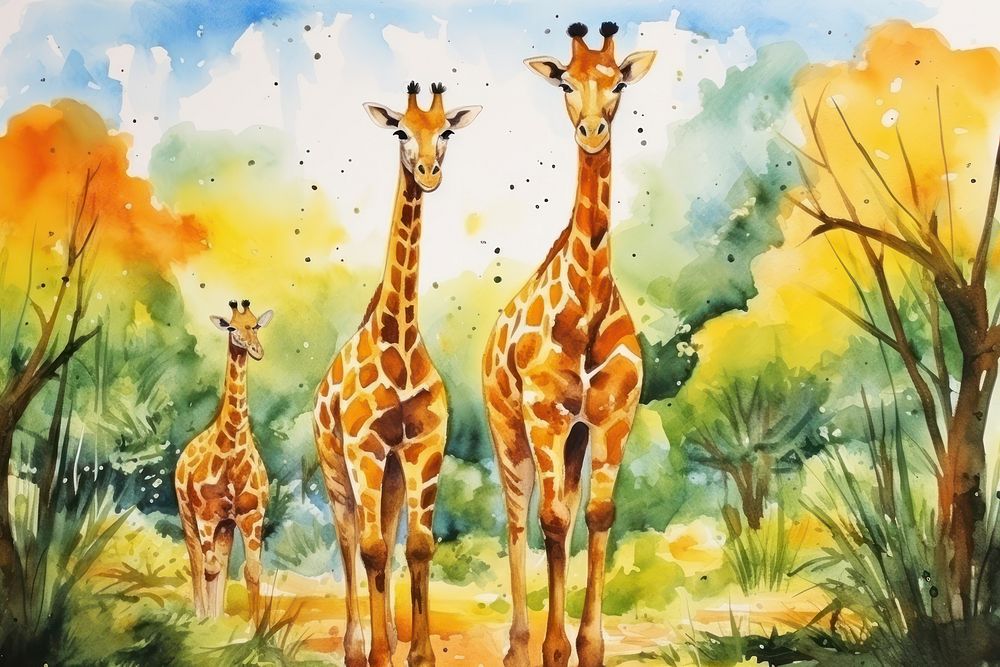 Wildlife painting giraffe animal. AI generated Image by rawpixel.