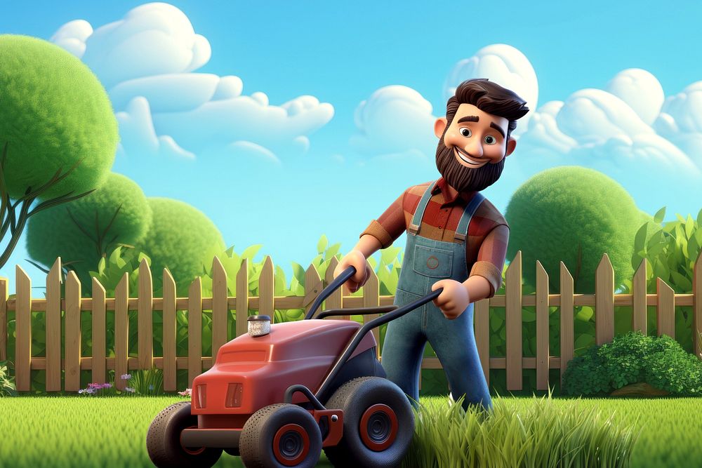 3D Man mower a garden illustration