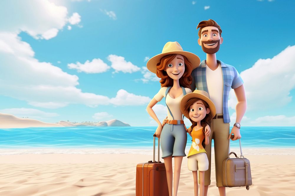 3D family Summer trip illustration