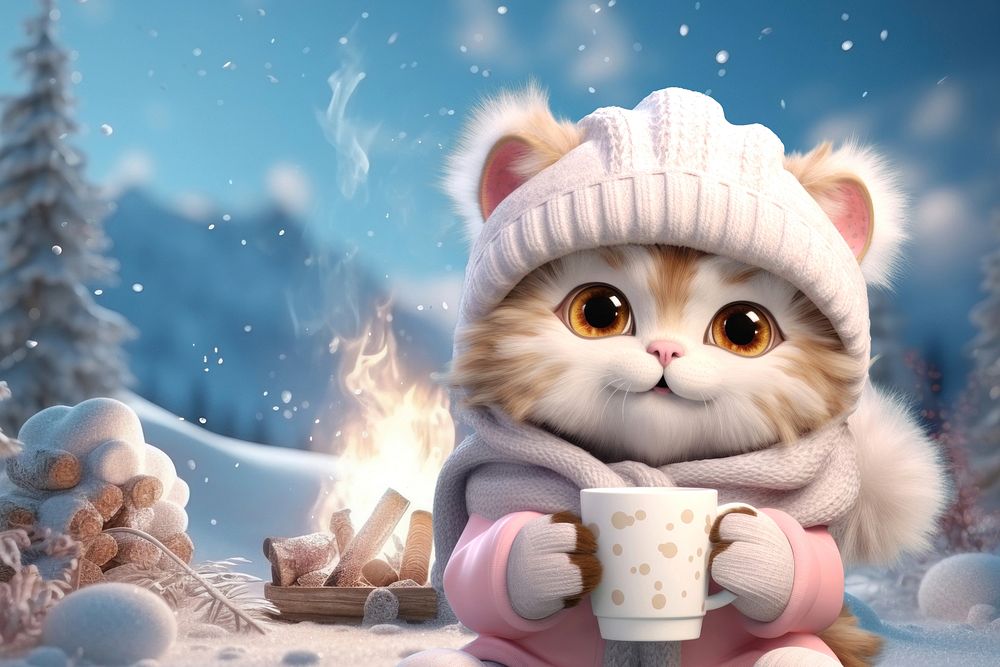 3D winter cat character illustration