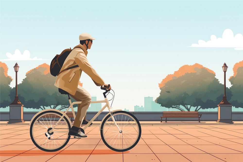 Man biking in park illustration