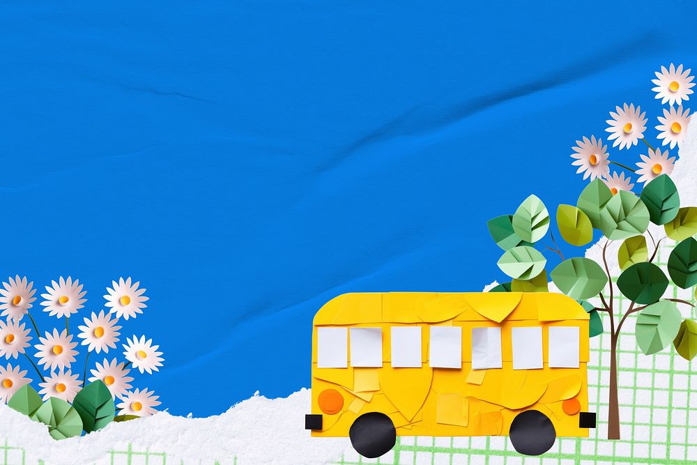 School bus paper craft illustration background