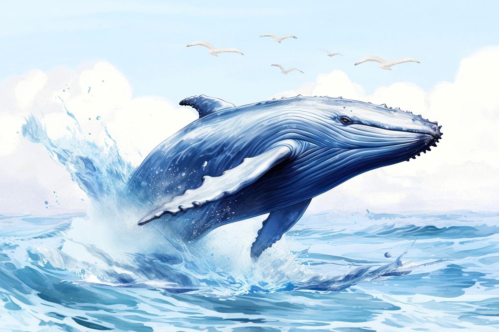 Whale surfacing illustration, digital art