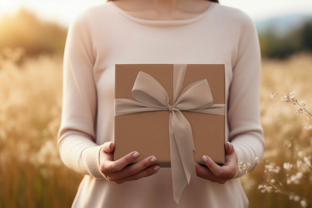 Woman holding present box