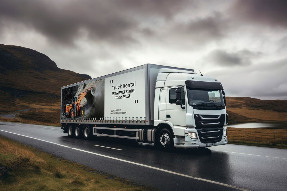 Truck billboard mockup, vehicle advertisement psd