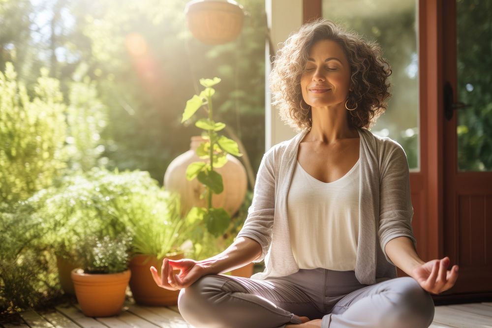 African American woman doing yoga 