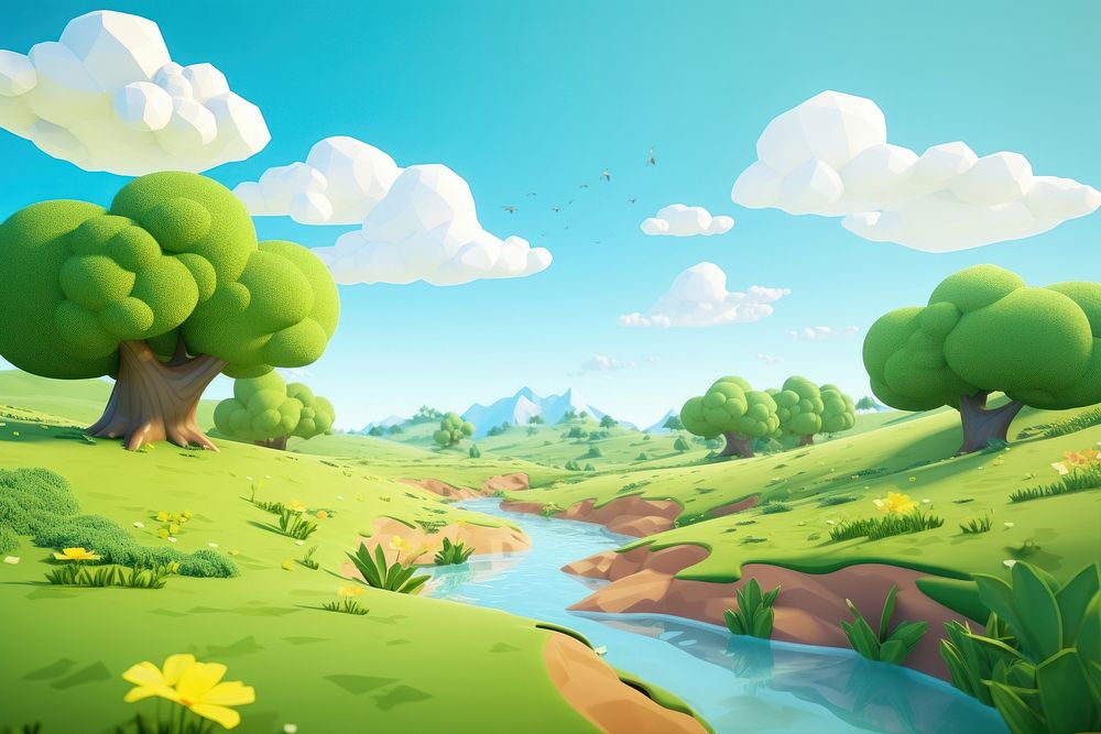 Landscape nature outdoors cartoon. AI generated Image by rawpixel.