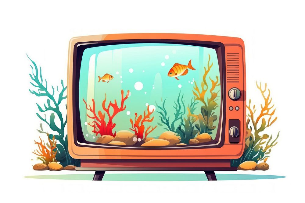 Television screen fish white background. AI generated Image by rawpixel.