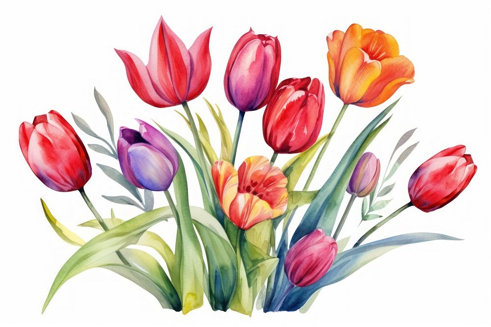 Tulip painting flower plant. AI generated Image by rawpixel.